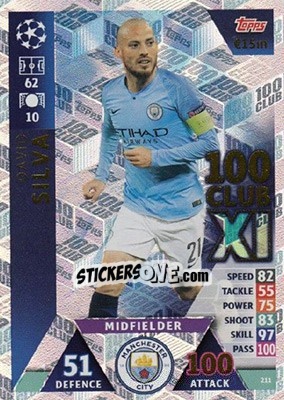 Sticker David Silva - UEFA Champions League 2018-2019. Match Attax. Road to Madrid 19 n. 211 - Topps