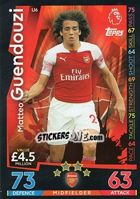 Sticker Matteo Guendouzi - English Premier League 2018-2019. Match Attax Extra n. U6 - Topps