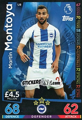 Sticker Martin Montoya - English Premier League 2018-2019. Match Attax Extra n. U8 - Topps