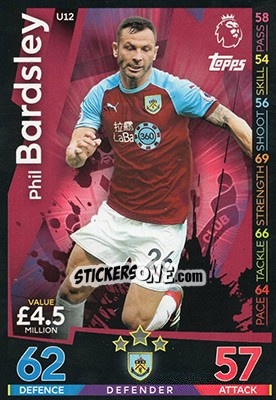 Sticker Phil Bardsley - English Premier League 2018-2019. Match Attax Extra n. U12 - Topps