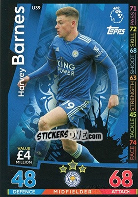 Sticker Harvey Barnes - English Premier League 2018-2019. Match Attax Extra n. U39 - Topps