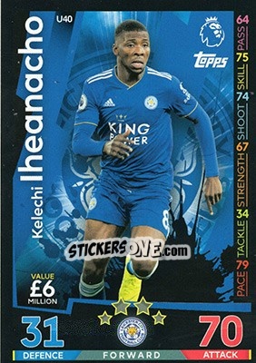 Sticker Kelechi Iheanacho - English Premier League 2018-2019. Match Attax Extra n. U40 - Topps