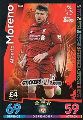 Sticker Alberto Moreno - English Premier League 2018-2019. Match Attax Extra n. U41 - Topps