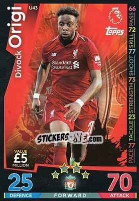 Sticker Divock Origi - English Premier League 2018-2019. Match Attax Extra n. U43 - Topps