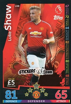 Sticker Luke Shaw - English Premier League 2018-2019. Match Attax Extra n. U48 - Topps
