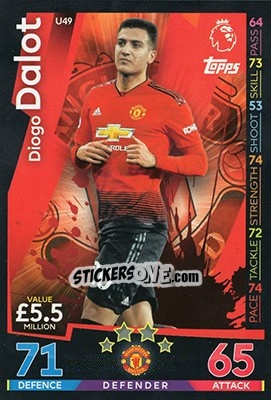 Sticker Diogo Dalot - English Premier League 2018-2019. Match Attax Extra n. U49 - Topps