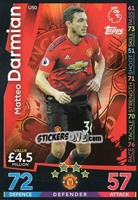 Sticker Matteo Darmian - English Premier League 2018-2019. Match Attax Extra n. U50 - Topps