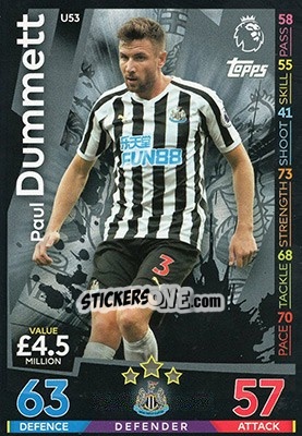 Sticker Paul Dummett - English Premier League 2018-2019. Match Attax Extra n. U53 - Topps