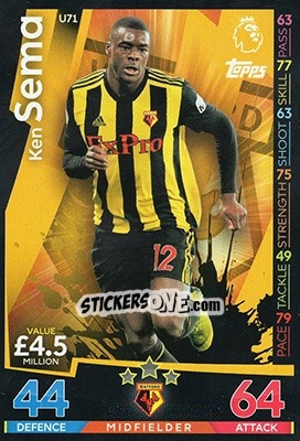 Sticker Ken Sema - English Premier League 2018-2019. Match Attax Extra n. U71 - Topps