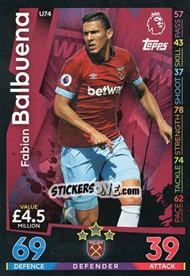 Sticker Fabian Balbuena - English Premier League 2018-2019. Match Attax Extra n. U74 - Topps