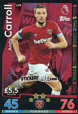 Sticker Andy Carroll - English Premier League 2018-2019. Match Attax Extra n. U78 - Topps