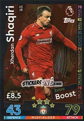 Sticker Xherdan Shaqiri - English Premier League 2018-2019. Match Attax Extra n. UC18 - Topps