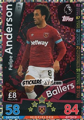 Sticker Felipe Anderson - English Premier League 2018-2019. Match Attax Extra - Topps