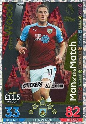 Sticker Chris Wood - English Premier League 2018-2019. Match Attax Extra n. MA8 - Topps