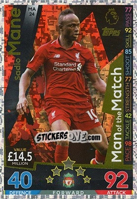 Sticker Sadio Mané - English Premier League 2018-2019. Match Attax Extra n. MA24 - Topps