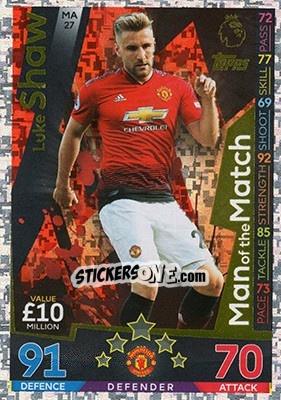 Sticker Luke Shaw - English Premier League 2018-2019. Match Attax Extra n. MA27 - Topps