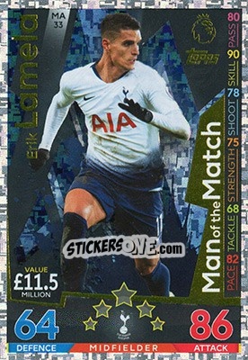 Sticker Erik Lamela - English Premier League 2018-2019. Match Attax Extra - Topps