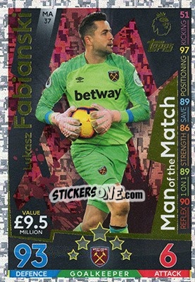 Sticker Lukasz Fabianski - English Premier League 2018-2019. Match Attax Extra n. MA37 - Topps