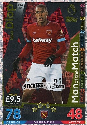 Sticker Issa Diop - English Premier League 2018-2019. Match Attax Extra n. MA38 - Topps