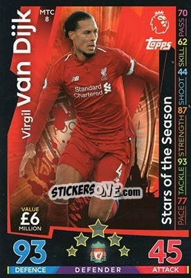 Sticker Virgil van Dijk - English Premier League 2018-2019. Match Attax Extra n. MTC8 - Topps