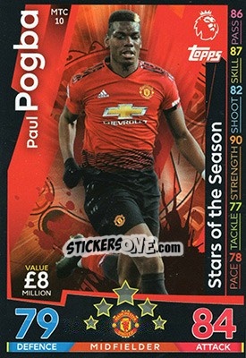 Sticker Paul Pogba - English Premier League 2018-2019. Match Attax Extra n. MTC10 - Topps