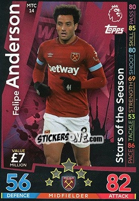 Sticker Felipe Anderson - English Premier League 2018-2019. Match Attax Extra - Topps