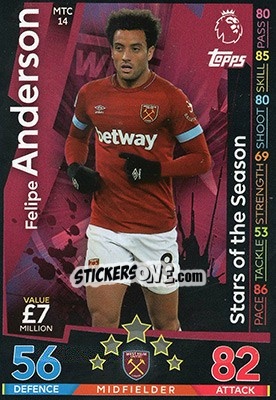 Sticker Felipe Anderson - English Premier League 2018-2019. Match Attax Extra n. MTC14 - Topps