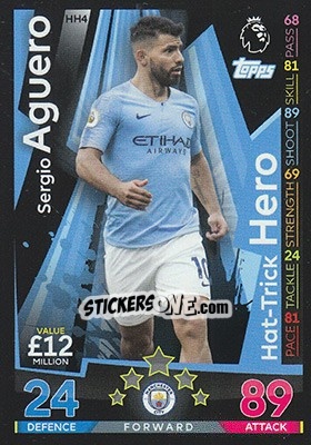Sticker Sergio Aguero - English Premier League 2018-2019. Match Attax Extra n. HH4-bl - Topps