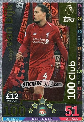 Sticker Virgil van Dijk - English Premier League 2018-2019. Match Attax Extra n. 100Club1 - Topps