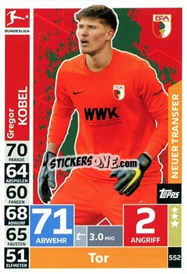 Cromo Gregor Kobel - German Fussball Bundesliga 2018-2019. Match Attax Extra - Topps