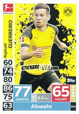 Sticker Raphaël Guerreiro - German Fussball Bundesliga 2018-2019. Match Attax Extra - Topps