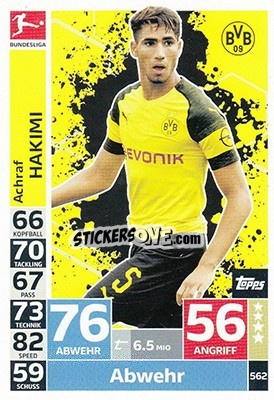 Sticker Achraf Hakimi - German Fussball Bundesliga 2018-2019. Match Attax Extra - Topps