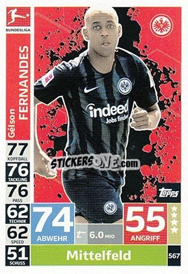 Sticker Gélson Fernandes - German Fussball Bundesliga 2018-2019. Match Attax Extra - Topps