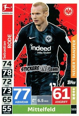 Cromo Sebastian Rode - German Fussball Bundesliga 2018-2019. Match Attax Extra - Topps