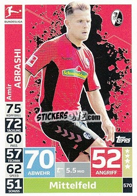 Cromo Amir Abrashi - German Fussball Bundesliga 2018-2019. Match Attax Extra - Topps