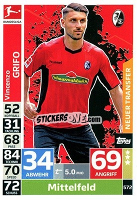 Sticker Vincenzo Grifo - German Fussball Bundesliga 2018-2019. Match Attax Extra - Topps