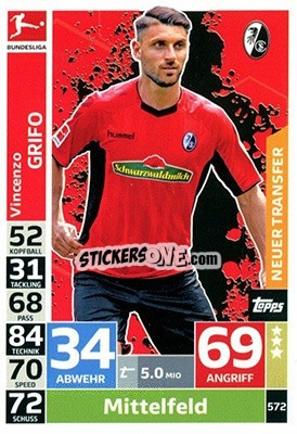 Figurina Vincenzo Grifo - German Fussball Bundesliga 2018-2019. Match Attax Extra - Topps