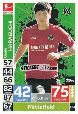 Sticker Genki Haraguchi - German Fussball Bundesliga 2018-2019. Match Attax Extra n. 573 - Topps