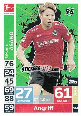 Sticker Takuma Asano - German Fussball Bundesliga 2018-2019. Match Attax Extra - Topps