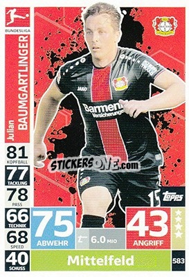 Figurina Julian Baumgartlinger - German Fussball Bundesliga 2018-2019. Match Attax Extra - Topps