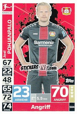 Cromo Joel Pohjanpalo - German Fussball Bundesliga 2018-2019. Match Attax Extra - Topps