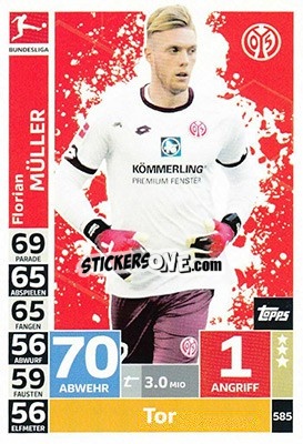 Sticker Florian Müller - German Fussball Bundesliga 2018-2019. Match Attax Extra - Topps