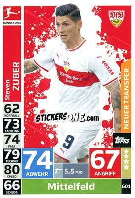 Cromo Steven Zuber - German Fussball Bundesliga 2018-2019. Match Attax Extra - Topps