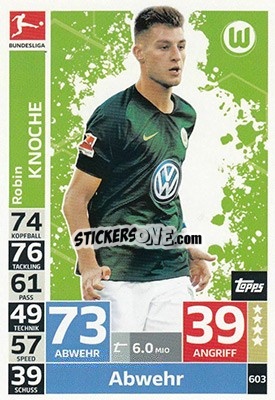 Sticker Robin Knoche - German Fussball Bundesliga 2018-2019. Match Attax Extra - Topps