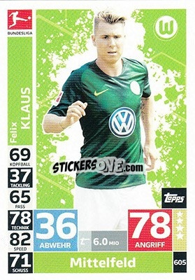 Sticker Felix Klaus - German Fussball Bundesliga 2018-2019. Match Attax Extra - Topps