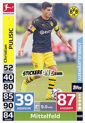 Figurina Christian Pulisic - German Fussball Bundesliga 2018-2019. Match Attax Extra - Topps