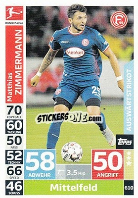 Cromo Matthias Zimmermann - German Fussball Bundesliga 2018-2019. Match Attax Extra - Topps