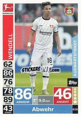 Sticker Wendell - German Fussball Bundesliga 2018-2019. Match Attax Extra - Topps