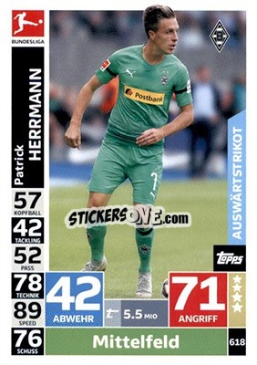 Cromo Patrick Herrmann - German Fussball Bundesliga 2018-2019. Match Attax Extra - Topps