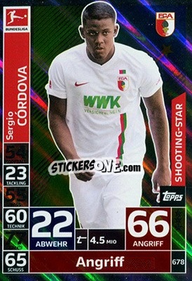 Sticker Sergio Córdova - German Fussball Bundesliga 2018-2019. Match Attax Extra - Topps